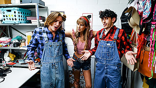 Gangbang session with horny dudes in denim and a blonde